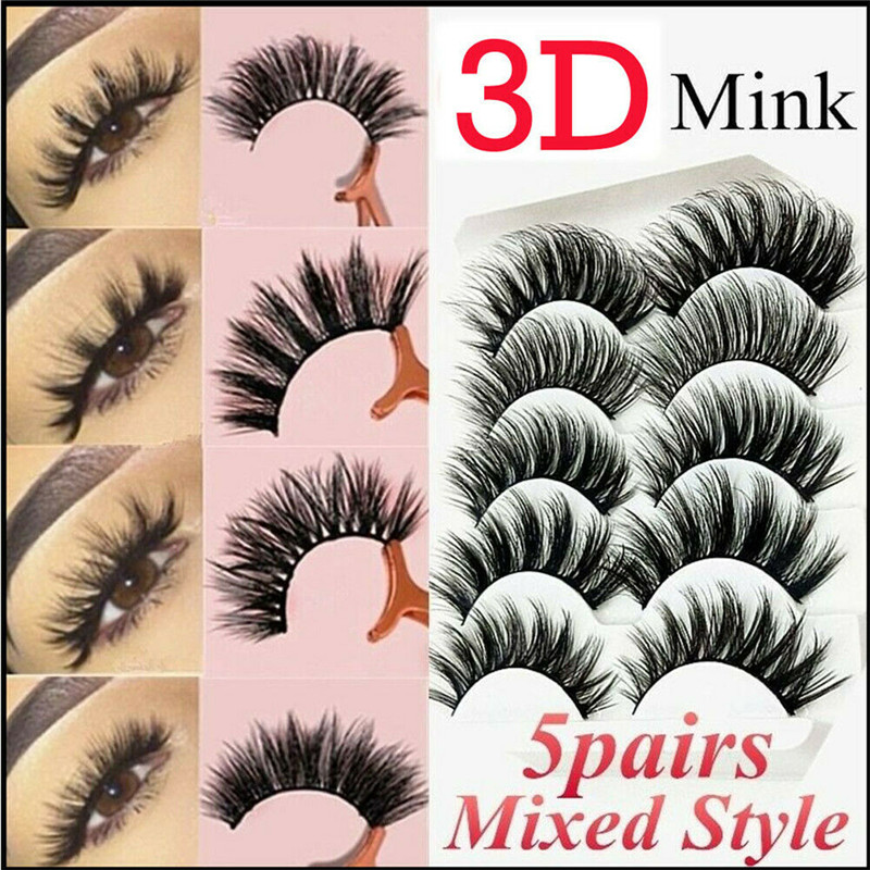5Pairs 3D Natural False Eyelashes Long Thick Mixed Fake Eye Lashes Makeup Mink Beauty Fake Eyelashes Natural Wispy Cross False