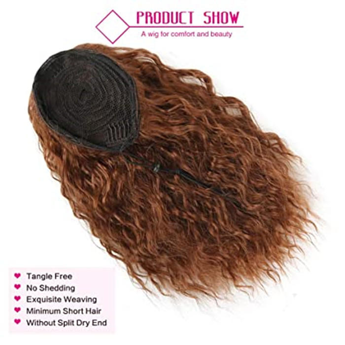 14 Inch auburn Short Curly Wave Ponytail Extension Drawstring Hair Bun Extension clip in wraps pony tail Hairpiece for Women