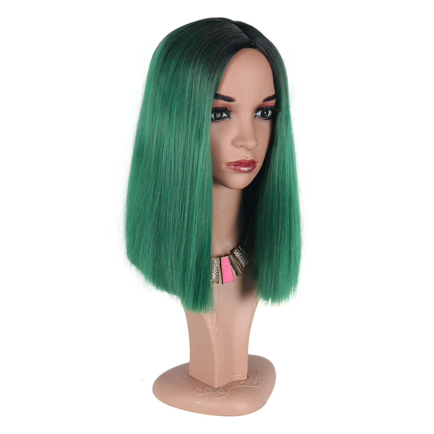 Natural Synthetic Hair Full Wigs Long Wavy Wig Heat Resistant Straight Green