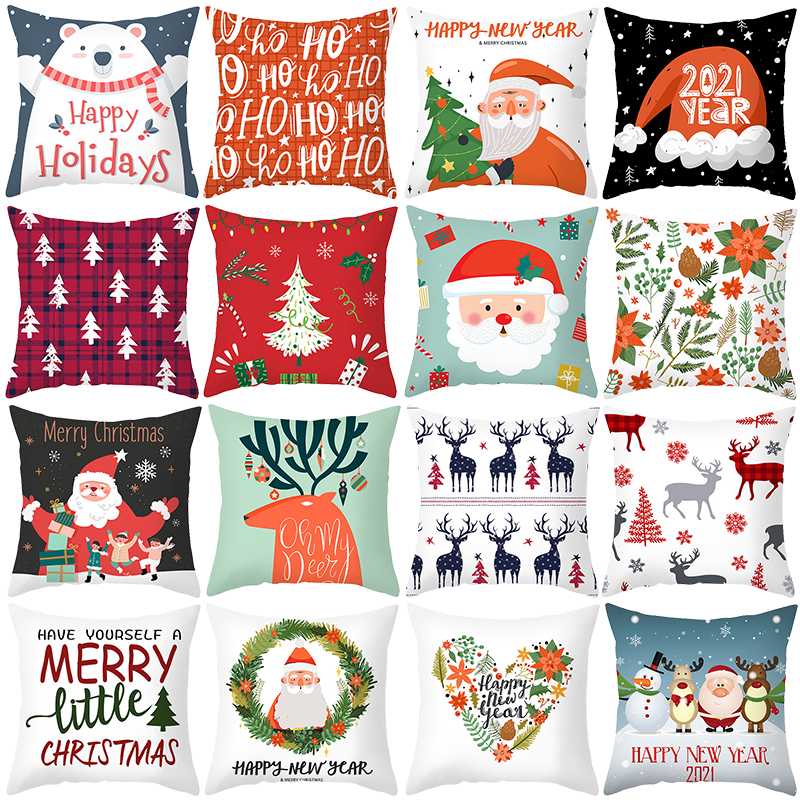 

1Pcs 45*45cm Merry Christmas Santa Snowman Printed Cushion Cover Decor Pillow Covers For Home Sofa Polyester Throw Pillowcases Pillow Case, Zy706-k06