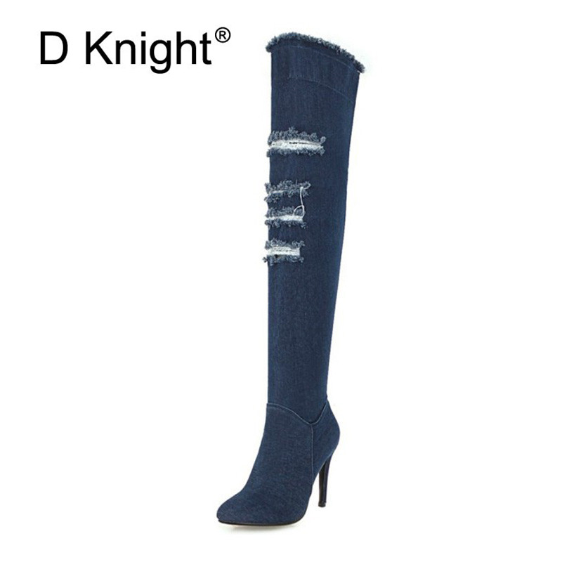 Sexy Denim Platform Thin Heels Thigh High Boots For Women Fashion Ladies Over The Knee High Heels Winter Boots Women Riding Boot, Dark blue n92
Sexy Denim Platform Thin Heels Thigh High Boots For Women Fashion Ladies Over The Knee High Heels Winter Boots Women Riding Boot, Dark blue n92