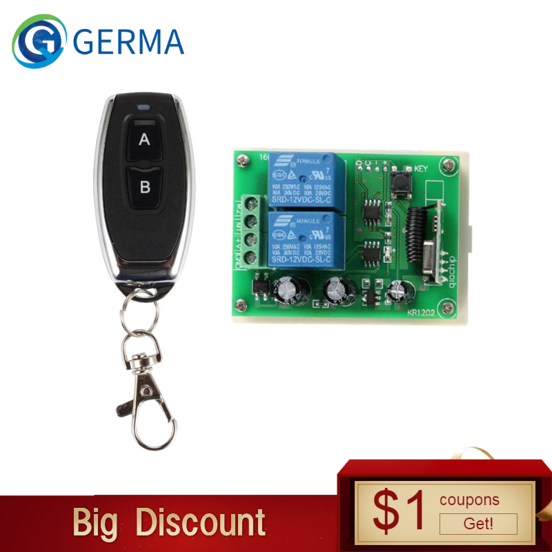 GERMA 433Mhz Universal Wireless Remote Control Switch AC 250V 110V 220V 2CH Relay Receiver Module + RF 433 Mhz Remote Controls
GERMA 433Mhz Universal Wireless Remote Control Switch AC 250V 110V 220V 2CH Relay Receiver Module + RF 433 Mhz Remote Controls
