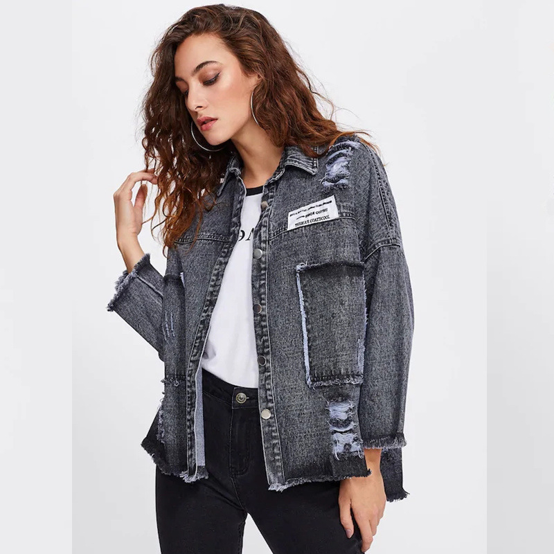 Women Vintage Denim Jacket Holes Burrs with Holes Jeans Jacket Long Sleeve Short Retro Patch Design Street Jackets, Gray
Women Vintage Denim Jacket Holes Burrs with Holes Jeans Jacket Long Sleeve Short Retro Patch Design Street Jackets, Gray