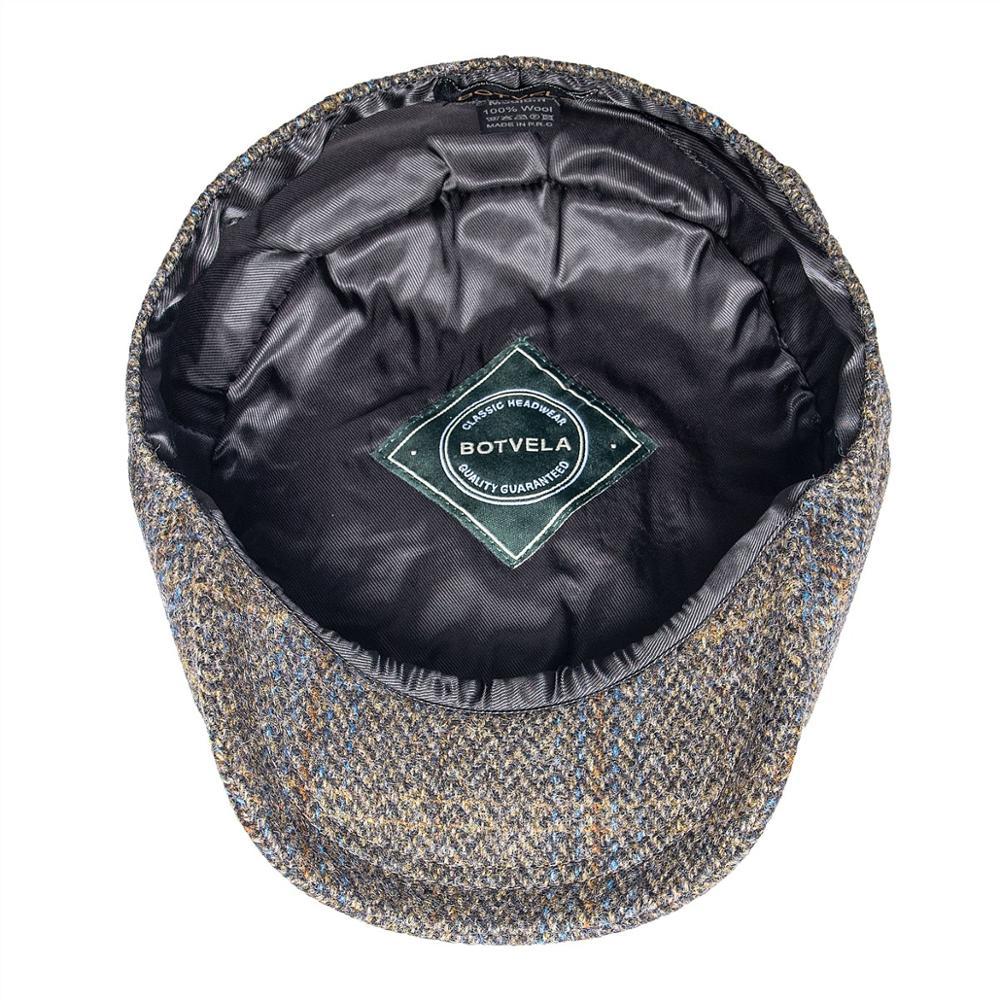 BOTVELA 100% Wool Tweed Check Newsboy Cap Men Gray Beige Herringbone Baker Boy Caps Flat Hat Gatsby Cabbies Boina 029 T200911