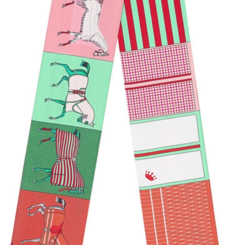 Horse Pattern New Arrival Print Lady Silk Feeling Riband Scarves Bags Scarf Small Ribbon Hair Band Bandeaus Clothing Match T200910