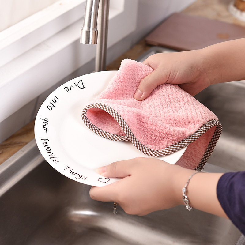 Wholesale Kitchen Cleaning Towels Square Household Soft Coral Fleece Dishcloth Washing Towels Cleaning Dish Cloths Paño De Cocina