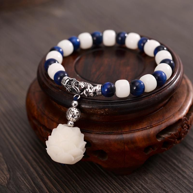 White Bodhi Lotus Fish Bracelets Blue Tiger Stones Six True Words Mantra Beads Quality Jewelry
White Bodhi Lotus Fish Bracelets Blue Tiger Stones Six True Words Mantra Beads Quality Jewelry