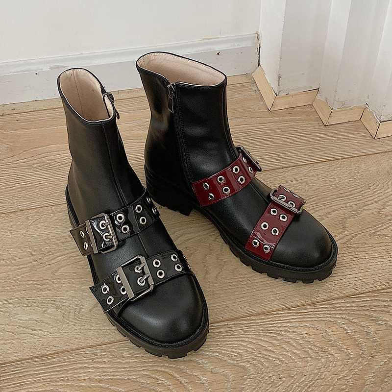 fashion design motorcycle boots women's shoes genuine leather rivet buckle handsome punk ankle boots femme, Black
fashion design motorcycle boots women's shoes genuine leather rivet buckle handsome punk ankle boots femme, Black