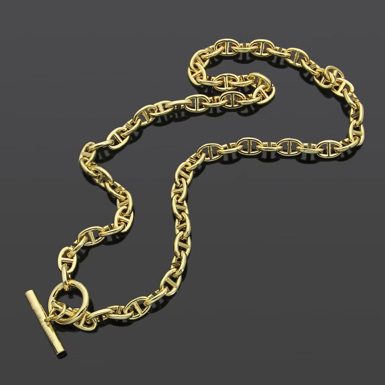 Europe America Fashion Style Men Lady Women Gold-Silver-Rose gold Metal Lovers Thick Necklace With Engraved H Letter Clasp Pendant