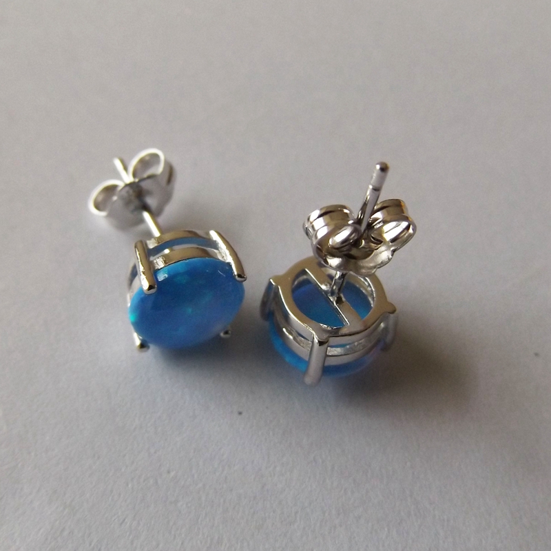 Wholesale-2020 New 8mm Synthetic Opal Earring Stus 925 Sterling Silver Material with Rhodium Plated 5 pair a lot For Women