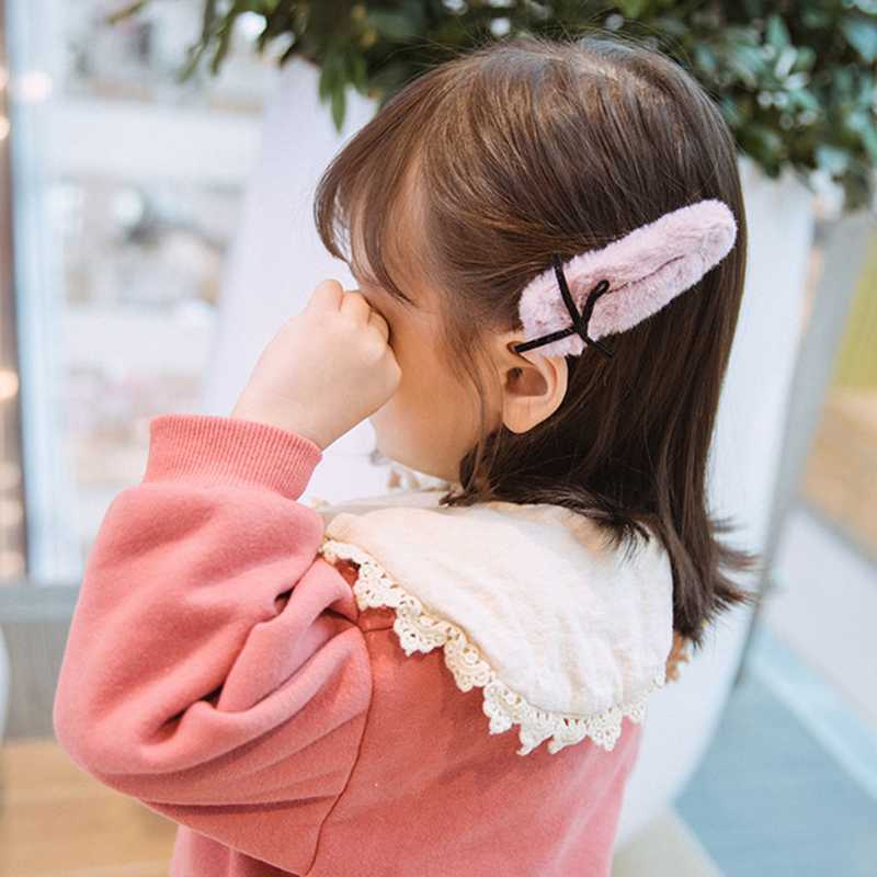 

M MISM Hairy Hair Clips For Children Girls Fashion Fluff Hair Accessories Cute Bow-knot Hairpins For Kids, Pink