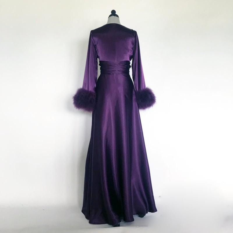 Purple Women Bathrobe Nightgown Silk Satin Sleepwear Bridal Robe Bridesmaid Bride Gowns Fur Winter Kimono Pregnant Dress
