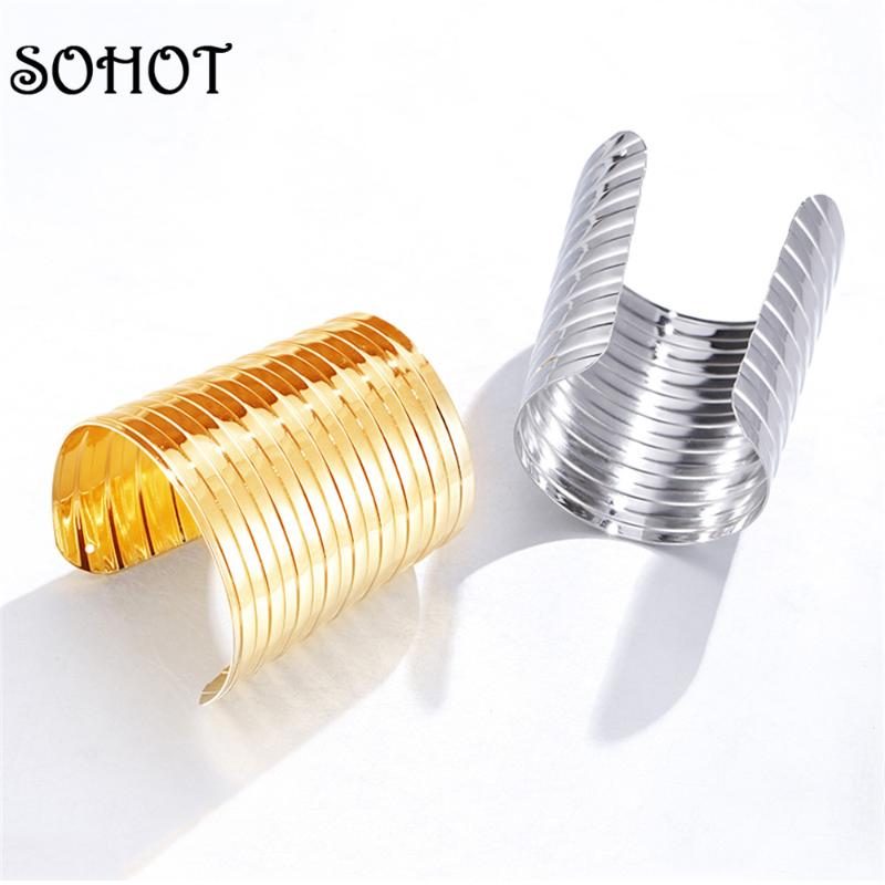 SOHOT New Trendy Multilayer Hollow Bracelets Big Wide Gold Silver Color Alloy Women Cuff Bangles Statement Jewelry Accessories
SOHOT New Trendy Multilayer Hollow Bracelets Big Wide Gold Silver Color Alloy Women Cuff Bangles Statement Jewelry Accessories
