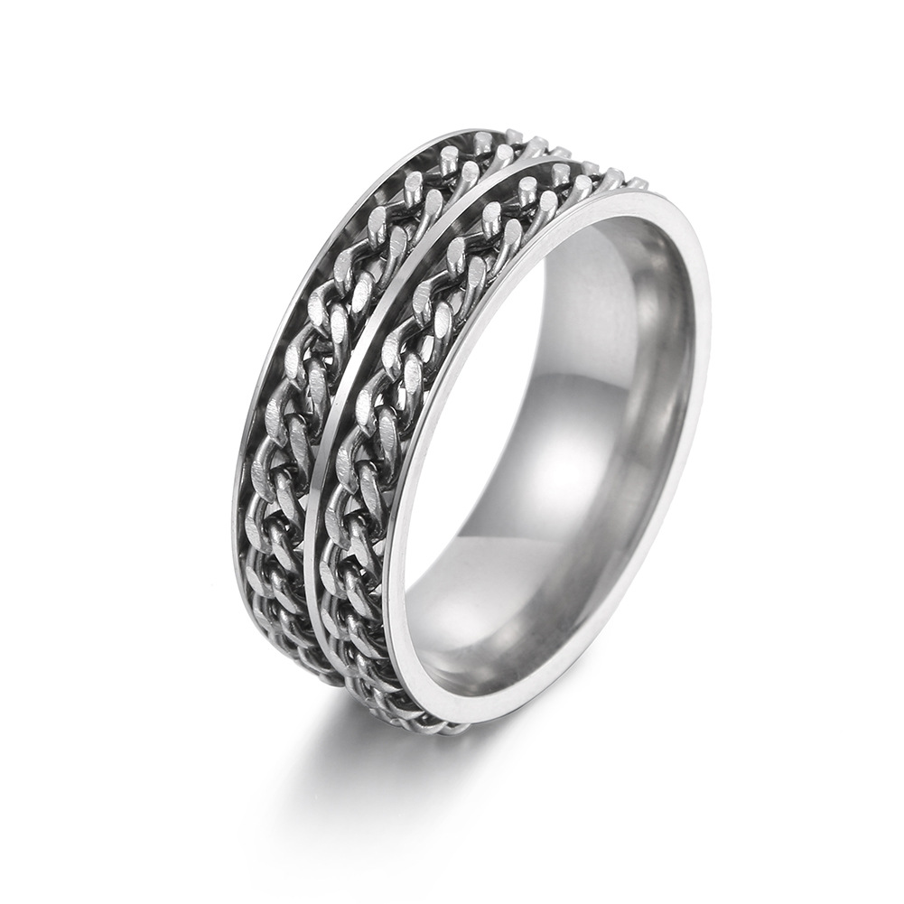 Rotatable Double Chains Stainless Steel Spinner Ring for Men and Women 4