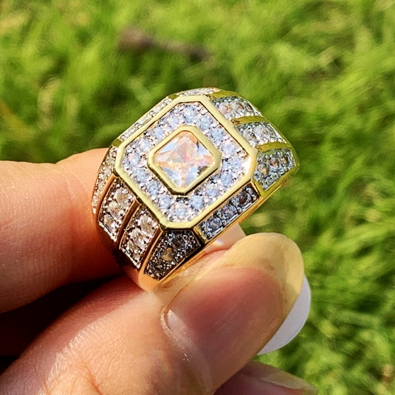 Victoria Luxury Jewelry Male 925 Sterling Silver&Gold Fill Princess Cut White Topaz CZ Crystal Eternity Wedding Band Ring For Men Gift