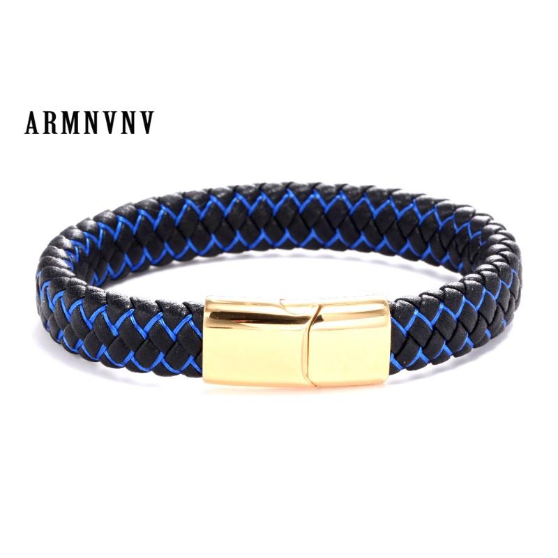 Fashion Men Jewelry Punk Black Blue Braided Leather Bracelet for Men Stainless Steel Gold Magnetic Clasp Male Wrist Band Gifts
Fashion Men Jewelry Punk Black Blue Braided Leather Bracelet for Men Stainless Steel Gold Magnetic Clasp Male Wrist Band Gifts