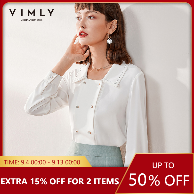 Vimly Office Lady Elegant Blouse Fashion Turn Down Collar Solid Double Breasted Chiffon Shirts Autumn Blusas Feminina F0015, White
Vimly Office Lady Elegant Blouse Fashion Turn Down Collar Solid Double Breasted Chiffon Shirts Autumn Blusas Feminina F0015, White