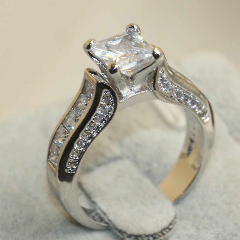 925 Sterling Silver White Clear 5A CZ stones Wedding Bridal Women Rings Gift Size 511