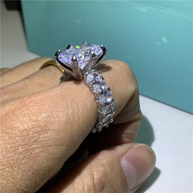 Vecalon Vintage Oval 8ct Diamond cz Ring Original 925 Sterling Silver Engagement Wedding Band Rings for women Bridal Fine Jewelry