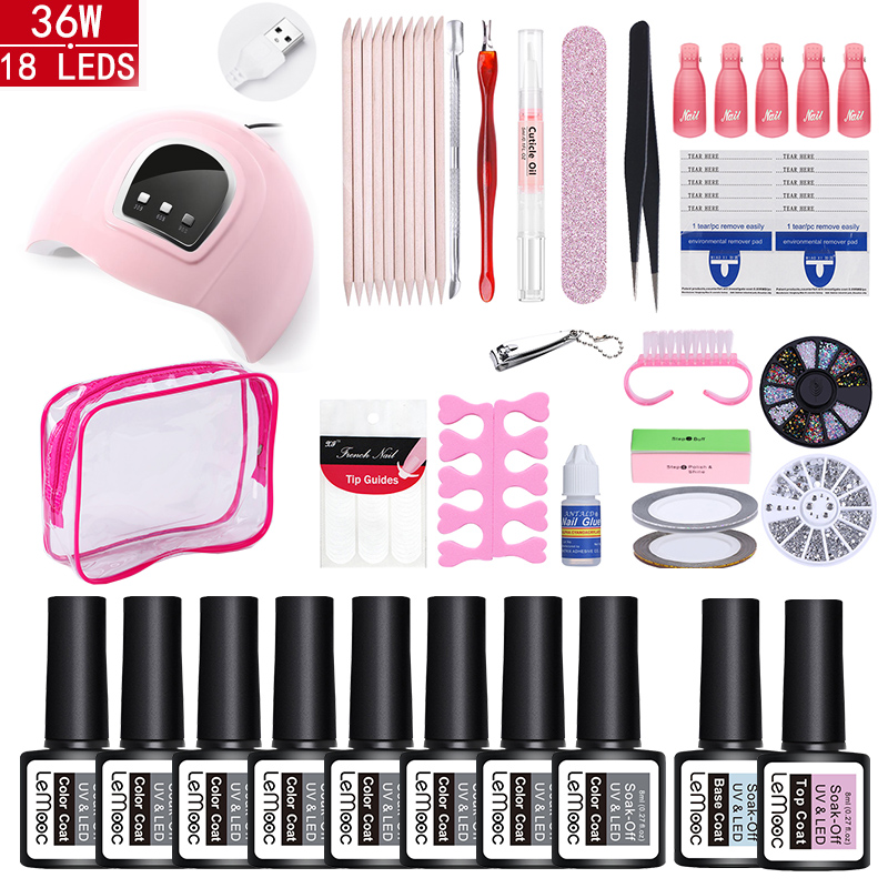 LEMOOC Nail Art Tool Set UV LED Curing Lamp Nail Gel Polish Kit Soak Off Varnish Lacquers Manicures Tool DIY For New Learner
LEMOOC Nail Art Tool Set UV LED Curing Lamp Nail Gel Polish Kit Soak Off Varnish Lacquers Manicures Tool DIY For New Learner