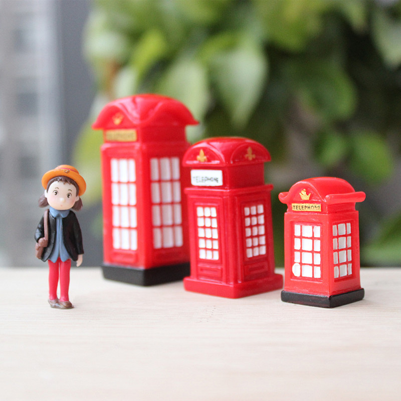 

BAIUFOR Miniature Mini Telephone Booth Mailbox Bus Model Terrarium Figurines Fairy Garden Accessories Home Decor Doll House Toy