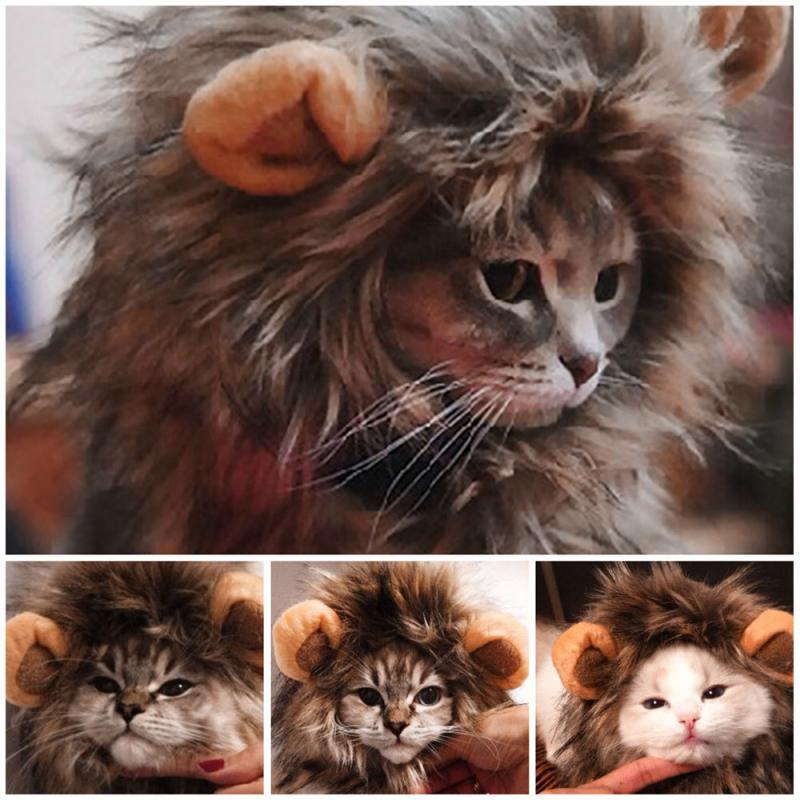 Funny Cute Pet Cat Costume Lion Mane Wig Cap Hat for Cat Dog Halloween Christmas Cosplay Clothes Fancy Dress Creative Fashion