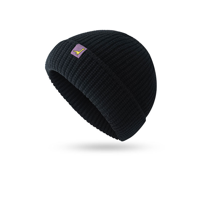 dinosaur Beanie Hat Ribbed Knitted Cuffed Winter Hat Warm Short Beanie Casual Solid Color Skullcap Baggy For Adult Men Beanie