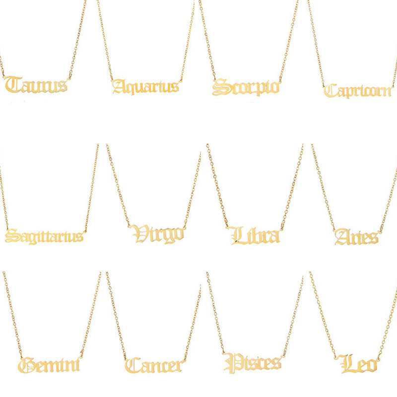 2020 Old English Zodiac Sign 12 Constellation Pendant Necklace Femme Charm Choker Necklace for Women Birthday Jewelry Gift
2020 Old English Zodiac Sign 12 Constellation Pendant Necklace Femme Charm Choker Necklace for Women Birthday Jewelry Gift