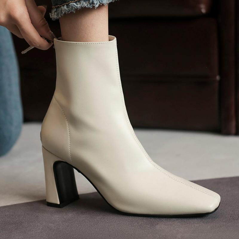 Women Genuine Leather Square Heels Ankle Boots Square Head Zip Fall Winter Fashion Zip Dress Black White Booties 2020
Women Genuine Leather Square Heels Ankle Boots Square Head Zip Fall Winter Fashion Zip Dress Black White Booties 2020