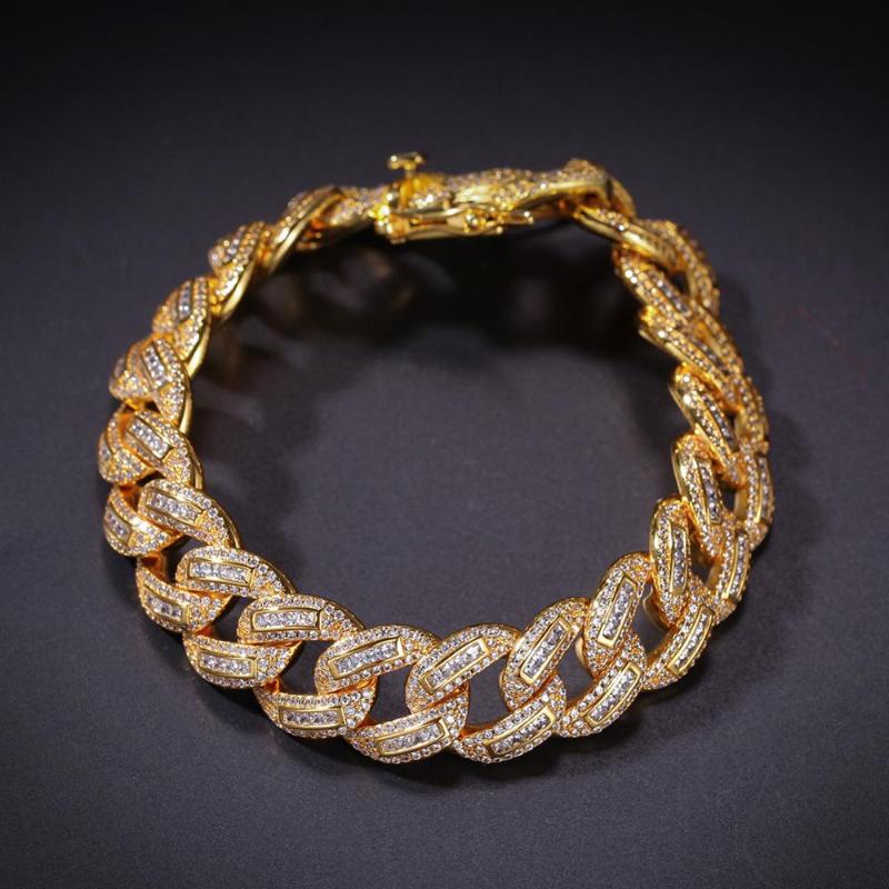 15mm wide Micro Paved Square CZ Stone Bling Iced Out Round Cuban Chain Bracelets for Men Hip Hop Rapper Jewelry Gold Color
15mm wide Micro Paved Square CZ Stone Bling Iced Out Round Cuban Chain Bracelets for Men Hip Hop Rapper Jewelry Gold Color