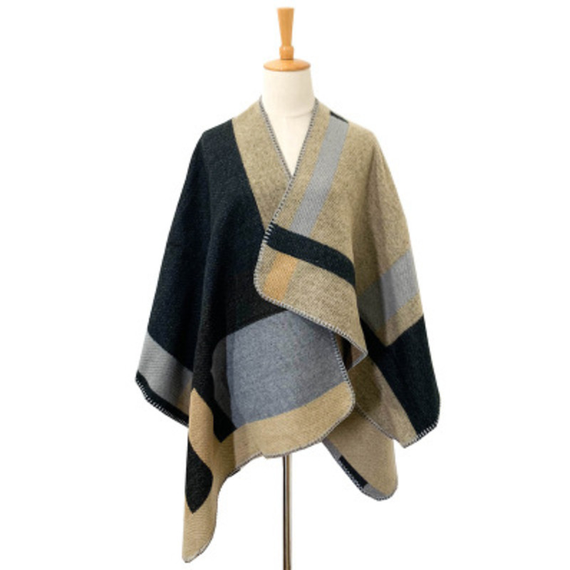 Oversized Sweater Cardigan Olivia Palermo Runway Catwalk Street Snap Knitted Cardigan Plaid Cape Poncho Shawl Women Lady S118