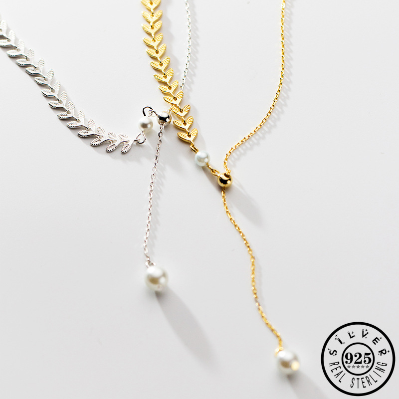 Chains 100% 925 Sterling Silver Long Leaf With Round Shell Pearl Adjustable Gold Color Chain Statement Collar Choker Necklace For Women
Chains 100% 925 Sterling Silver Long Leaf With Round Shell Pearl Adjustable Gold Color Chain Statement Collar Choker Necklace For Women