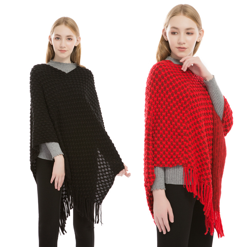 Lady's Patchwork Scarf in Winter Two-color Thickening Poncho Autumn Women's Red Black Tassels Warm Shawl
Lady's Patchwork Scarf in Winter Two-color Thickening Poncho Autumn Women's Red Black Tassels Warm Shawl