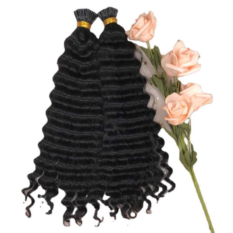 Deep Wave I tip Hair Extensions Natural Black color Real Virgin Brazilian Micro Links i tip hair 100g 1g/strand