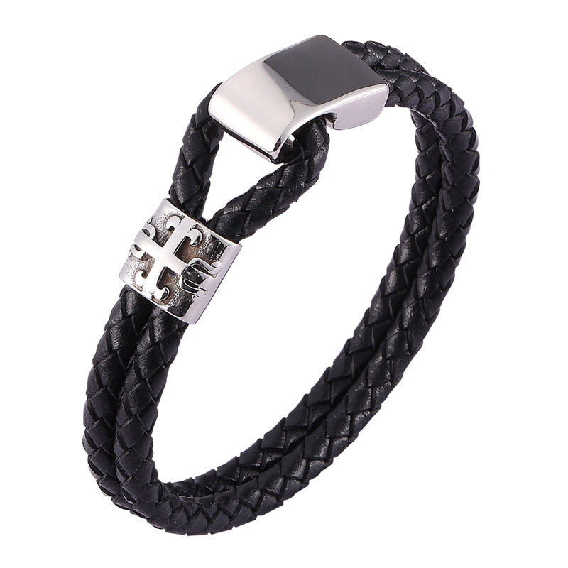 Punk Men Jewelry Black Double Braided Leather Handmade Bracelet Cross Simple Stainless Steel Buckle Mens Fashion Bangles SP0502
Punk Men Jewelry Black Double Braided Leather Handmade Bracelet Cross Simple Stainless Steel Buckle Mens Fashion Bangles SP0502