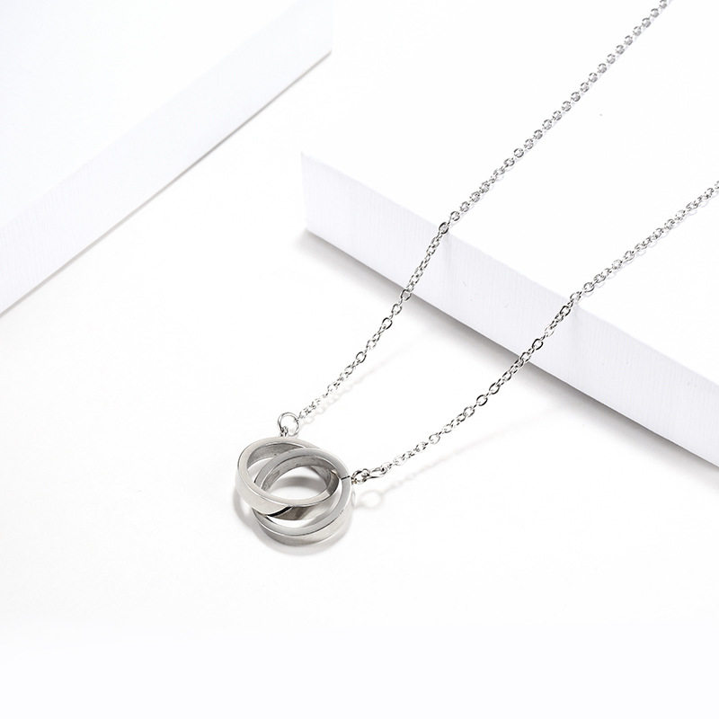 Cross Circle Stainless Steel Pendant Necklaces Trendy Style Double Annulus Interlocking Necklaces for Women Girls Jewelry Gifts