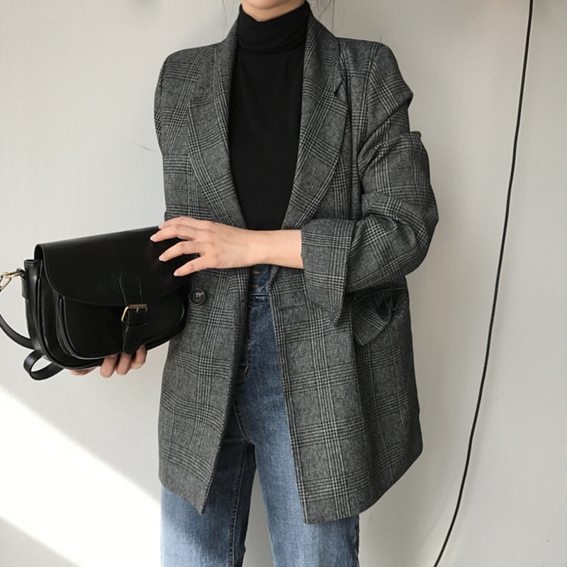 Women's check long sleeve jacket casual vintage coat plaid blazer female spring and autumn outerwear, Black;brown
Women's check long sleeve jacket casual vintage coat plaid blazer female spring and autumn outerwear, Black;brown