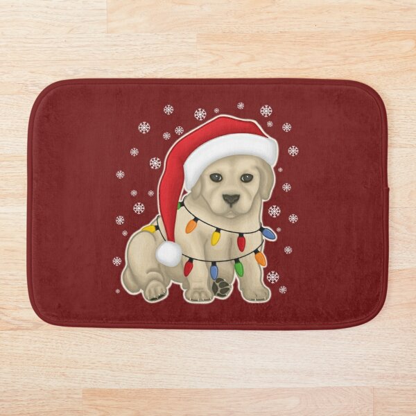 Santa Paws - Labrador puppy in a hat tangled in christmas lights Bath Mat
Santa Paws - Labrador puppy in a hat tangled in christmas lights Bath Mat