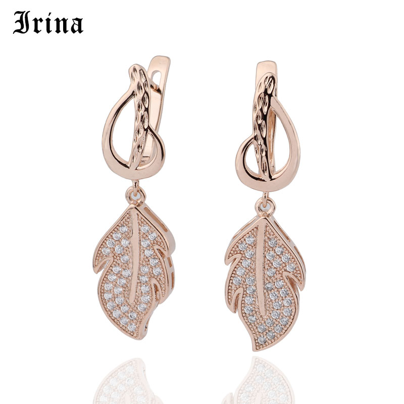 Irina New Women Wedding Party Luxury Jewelry 585 Rose Gold Leaf Micro Wax Inlay Zircon Long Irregular Earrings 
Irina New Women Wedding Party Luxury Jewelry 585 Rose Gold Leaf Micro Wax Inlay Zircon Long Irregular Earrings