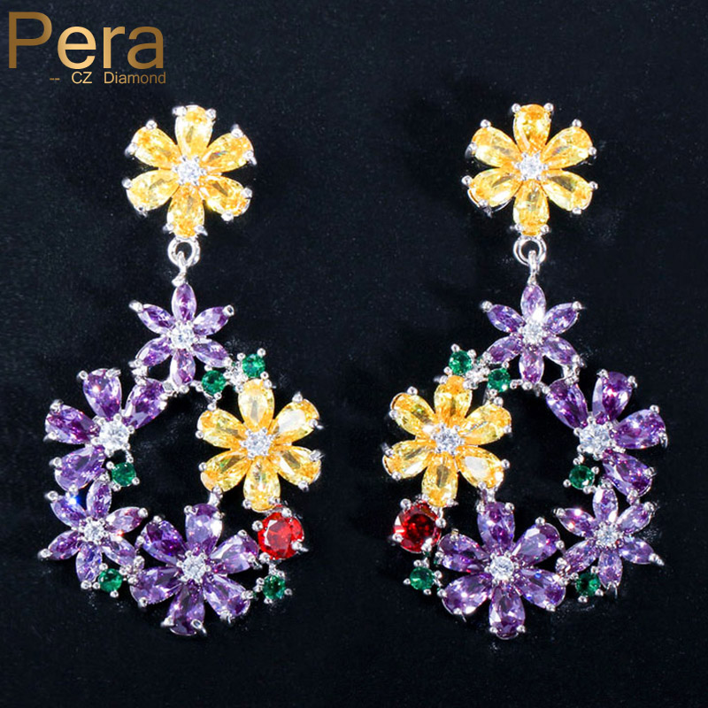 Pera Brand Unique Design Silver Color Big Yellow Purple CZ Crystal Sun Flower Long Dangling Drop Women Party Earrings E347
Pera Brand Unique Design Silver Color Big Yellow Purple CZ Crystal Sun Flower Long Dangling Drop Women Party Earrings E347