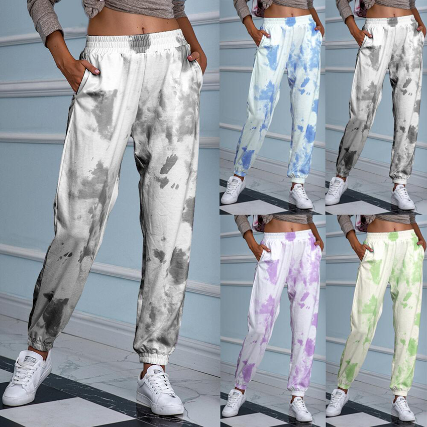 pants Spot 2021 European American spring and autumn tie-dye printed elastic waist all-match casual harem
