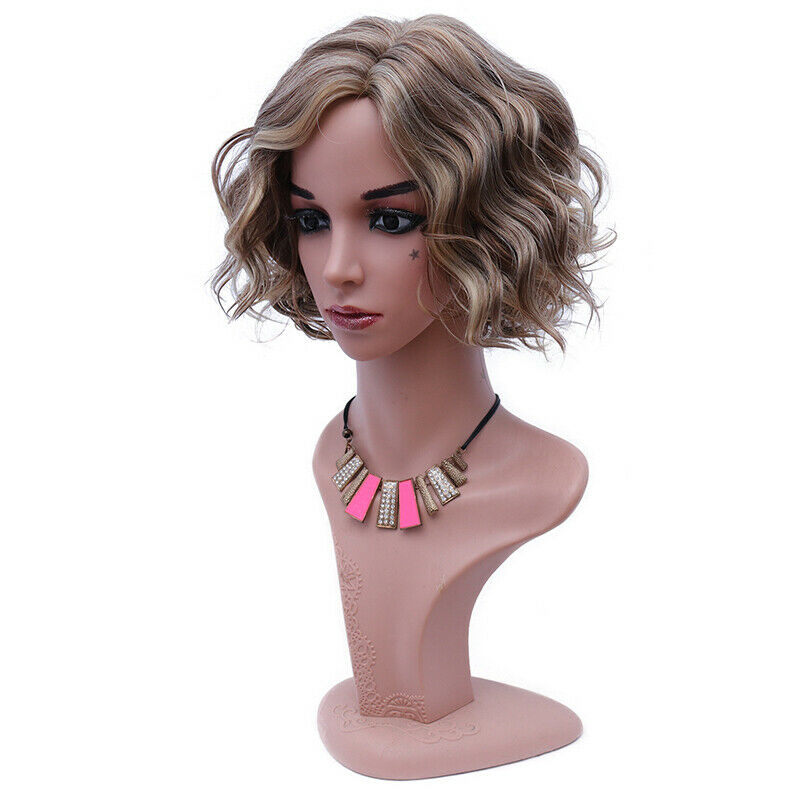 Brown Blonde Short Curly Wavy Curly Hair Synthetic Fashion Women Full Wig Daily
