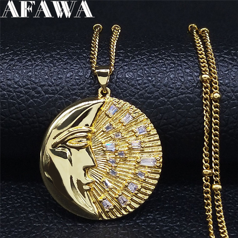 Witchcraft Sun Moon Zircon Copper Stainless Steel Necklaces Women Gold Color Necklace Chain Jewelry bijoux femme NC119S01
Witchcraft Sun Moon Zircon Copper Stainless Steel Necklaces Women Gold Color Necklace Chain Jewelry bijoux femme NC119S01