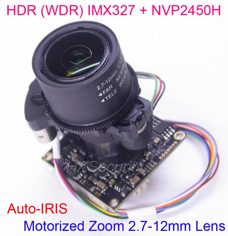 

HDR (WDR) motorized Zoom 2.7-12mm LENs AHD-H 1/2.8" Sony STARVIS IMX327 CMOS + NVP2450 CCTV camera PCB board module + OSD cable