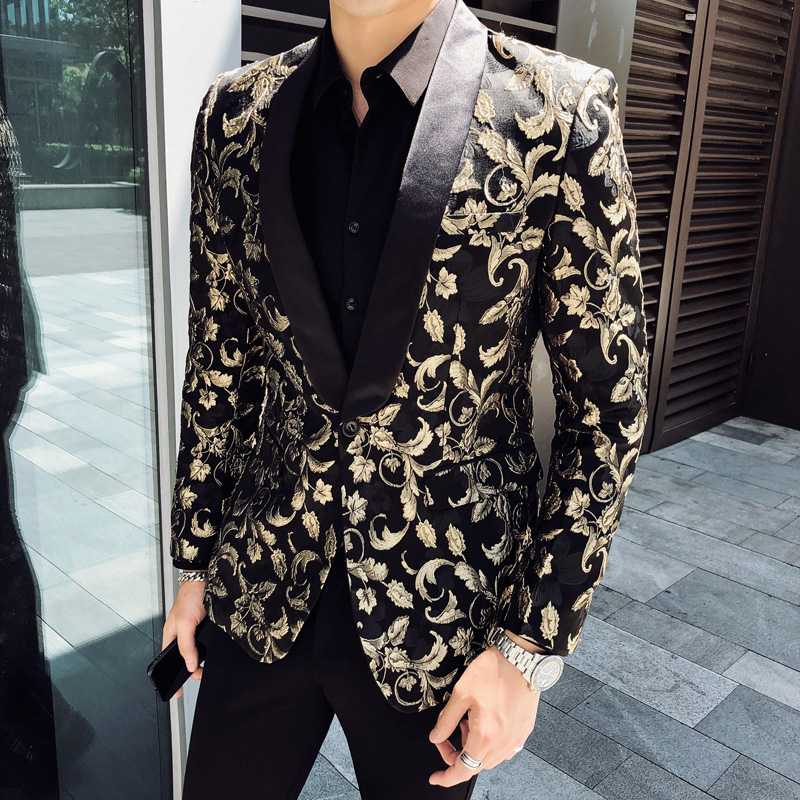 Jacquard Bronzing Gold Floral Blazer Men Party Stage Singer Costume Homme 2020 Brand New Mens Patchwork One Button Blazer Jacket, Picture color
Jacquard Bronzing Gold Floral Blazer Men Party Stage Singer Costume Homme 2020 Brand New Mens Patchwork One Button Blazer Jacket, Picture color