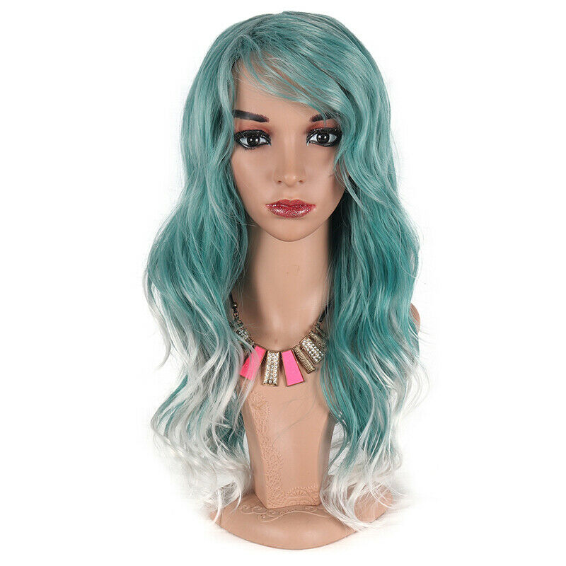 Ombre Green White Fashion Synthetic Hair Wig Long Straight Full Wigs Natural