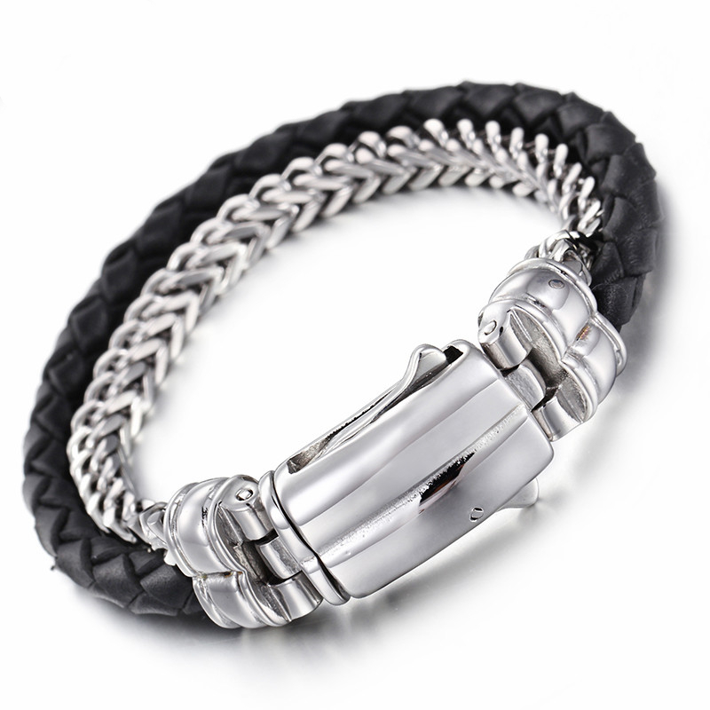 Unique 22cm Stainless Steel & Leather Bracelet Men's Fashion High Polished Hand Chain Bangle Cheap Accessories Gift 2020
Unique 22cm Stainless Steel & Leather Bracelet Men's Fashion High Polished Hand Chain Bangle Cheap Accessories Gift 2020