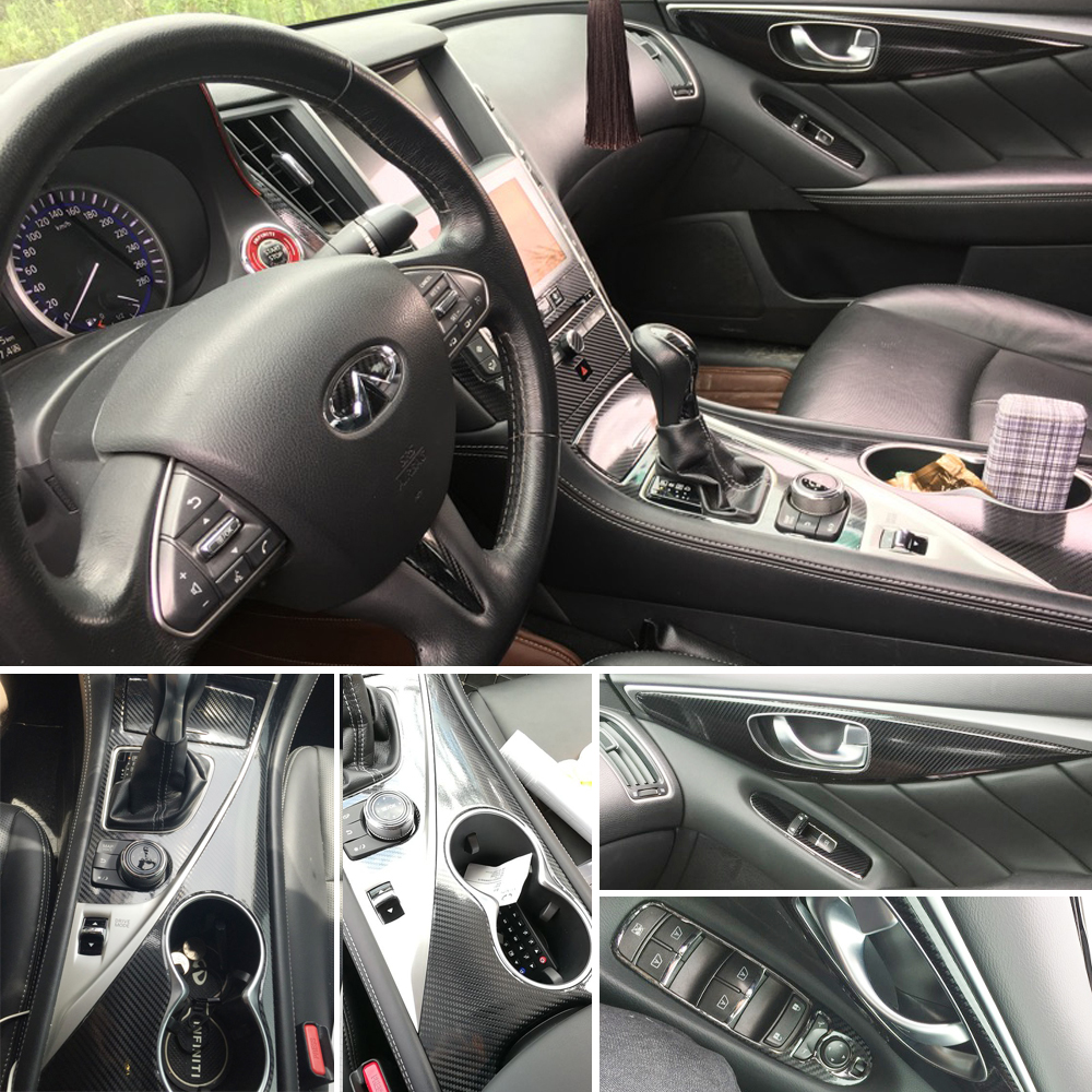 For Infiniti Q50 Q60 2014-2019 Interior Central Control Panel Door Handle 3D/5D Carbon Fiber Stickers Decals Car styling Accessorie