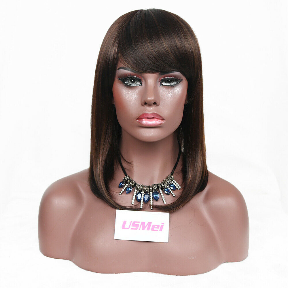 Straight Bob Full Medium Wigs Natural Synthetic Hair Cosplay Pop Party Neat Bang