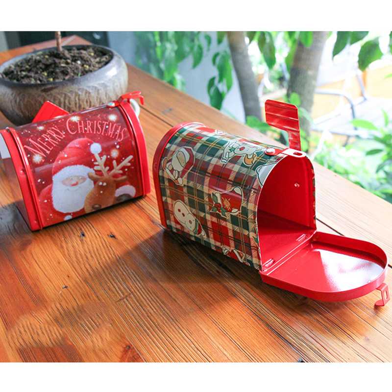 Christmas Decorations Tin Box Tinplate Postbox Container Cards Candy Cookies Baking Gift Packing Case 1pcs Stockings